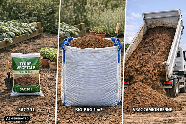 Sacs, big bag et vrac de terre végétale