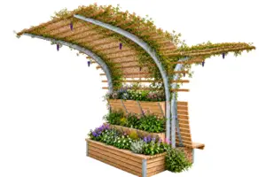 Image du produit de jardin : Ombrière végétalisée - Banc bois simple avec 4 places