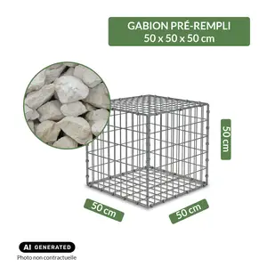 Image du produit de jardin : Gabion pré-rempli prêt à poser - Blocs calcaire 80/150 -  50 x 50 x 50 cm