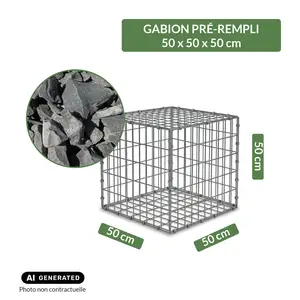 Image du produit de jardin : Gabion pré-rempli prêt à poser - Blocs basalte 80/150 -  50 x 50 x 50 cm