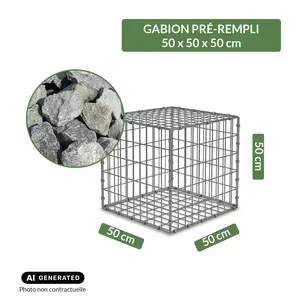 Image du produit de jardin : Gabion pré-rempli prêt à poser - Blocs granit 80/150 -  50 x 50 x 50 cm