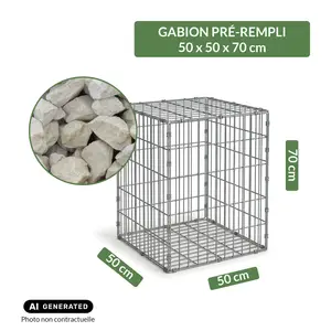 Image du produit de jardin : Gabion pré-rempli prêt à poser - Blocs calcaire 80/150 -  50 x 50 x 70 cm