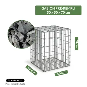Image du produit de jardin : Gabion pré-rempli prêt à poser - Blocs basalte 80/150 -  50 x 50 x 70 cm