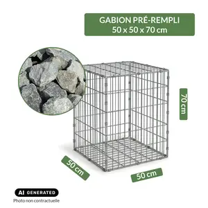 Image du produit de jardin : Gabion pré-rempli prêt à poser - Blocs granit 80/150 -  50 x 50 x 70 cm
