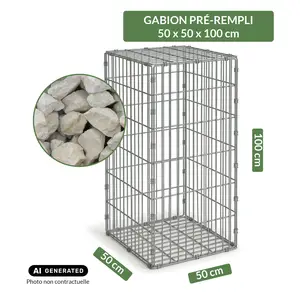 Image du produit de jardin : Gabion pré-rempli prêt à poser - Blocs calcaire 80/150 - 50 x 50 x 100 cm