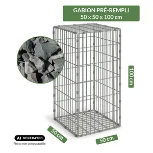 Image du produit de jardin : Gabion pré-rempli prêt à poser - Blocs basalte 80/150 - 50 x 50 x 100 cm