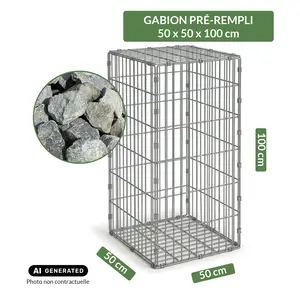 Image du produit de jardin : Gabion pré-rempli prêt à poser - Blocs granit 80/150 - 50 x 50 x 100 cm