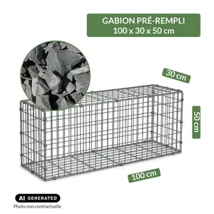 Image du produit de jardin : Gabion pré-rempli prêt à poser - Blocs basalte 80/150 - 100 x 30 x 50 cm