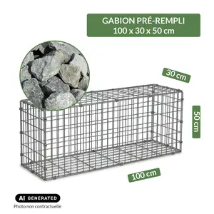 Image du produit de jardin : Gabion pré-rempli prêt à poser - Blocs granit 80/150 - 100 x 30 x 50 cm