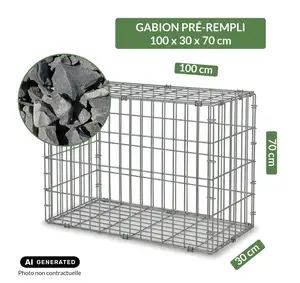 Image du produit de jardin : Gabion pré-rempli prêt à poser - Blocs basalte 80/150 - 100 x 30 x 70 cm