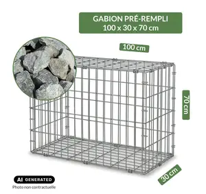 Image du produit de jardin : Gabion pré-rempli prêt à poser - Blocs granit 80/150 - 100 x 30 x 70 cm