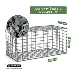 Image du produit de jardin : Gabion pré-rempli prêt à poser - Blocs basalte 80/150 - 100 x 50 x 50 cm