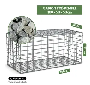 Image du produit de jardin : Gabion pré-rempli prêt à poser - Blocs granit 80/150 - 100 x 50 x 50 cm