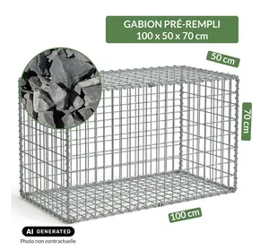 Image du produit de jardin : Gabion pré-rempli prêt à poser - Blocs basalte 80/150 - 100 x 50 x 70 cm