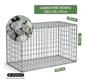 Image du produit de jardin : Gabion pré-rempli prêt à poser - Blocs granit 80/150 - 100 x 50 x 70 cm