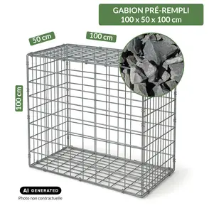 Image du produit de jardin : Gabion pré-rempli prêt à poser - Blocs basalte 80/150 - 100 x 50 x 100 cm