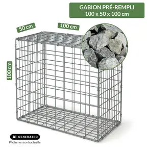 Image du produit de jardin : Gabion pré-rempli prêt à poser - Blocs granit 80/150 - 100 x 50 x 100 cm