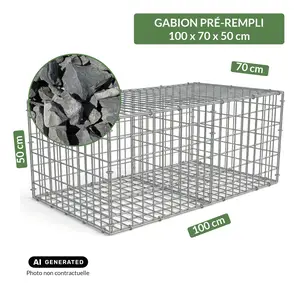 Image du produit de jardin : Gabion pré-rempli prêt à poser - Blocs basalte 80/150 - 100 x 70 x 50 cm