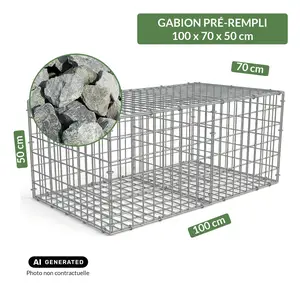 Image du produit de jardin : Gabion pré-rempli prêt à poser - Blocs granit 80/150 - 100 x 70 x 50 cm