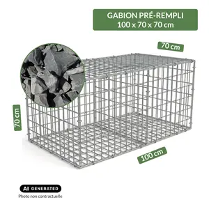 Image du produit de jardin : Gabion pré-rempli prêt à poser - Blocs basalte 80/150 - 100 x 70 x 70 cm