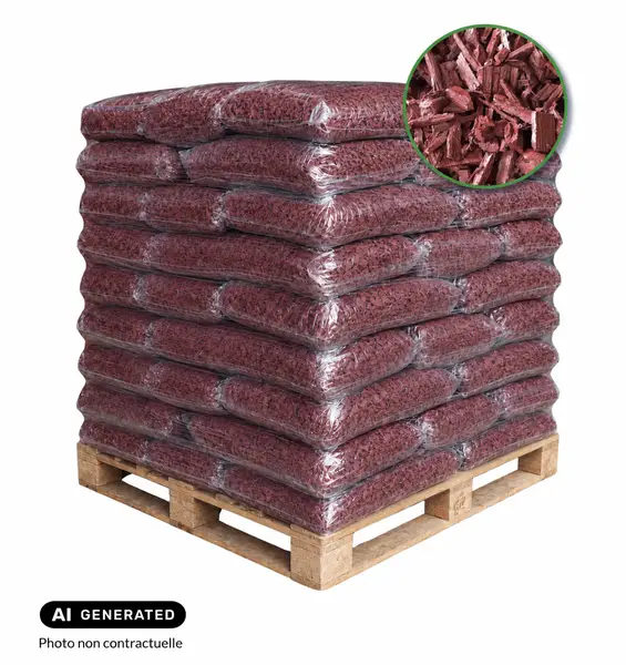 Image du produit : Paillage de bois 20/40 rouge décoratif - Palette de 45 sacs de 40 L
