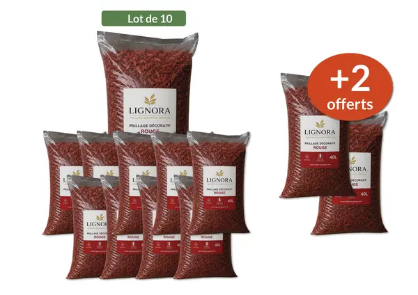 Image du produit : Paillage de bois 20/40 rouge décoratif - 10 sacs de 40 L + 2 offerts