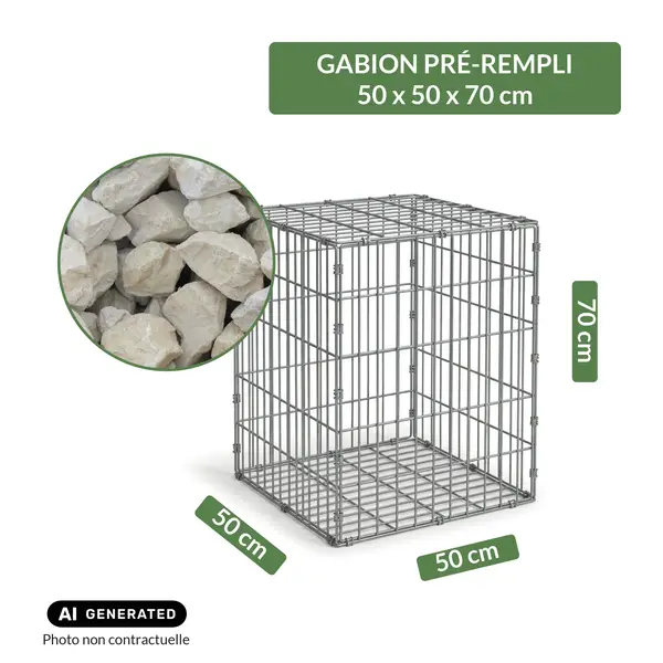 Image du produit : Gabion pré-rempli prêt à poser - Blocs calcaire 80/150 -  50 x 50 x 70 cm