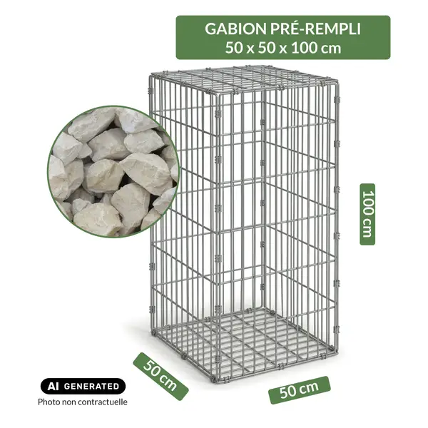 Image du produit : Gabion pré-rempli prêt à poser - Blocs calcaire 80/150 - 50 x 50 x 100 cm