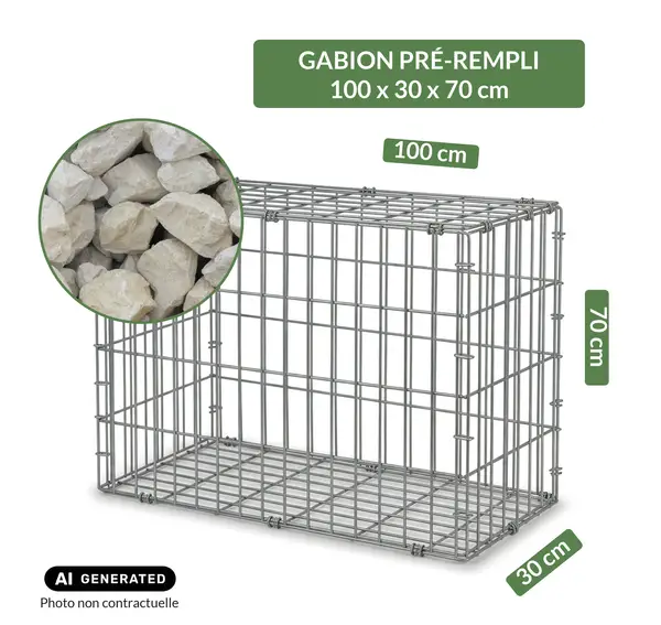 Image du produit : Gabion pré-rempli prêt à poser - Blocs calcaire 80/150 - 100 x 30 x 70 cm