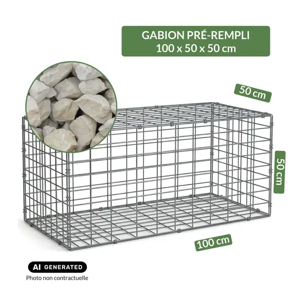 Image du produit : Gabion pré-rempli prêt à poser - Blocs calcaire 80/150 - 100 x 50 x 50 cm