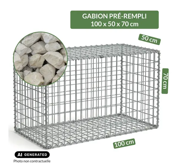 Image du produit : Gabion pré-rempli prêt à poser - Blocs calcaire 80/150 - 100 x 50 x 70 cm