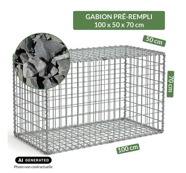 Image du produit : Gabion pré-rempli prêt à poser - Blocs basalte 80/150 - 100 x 50 x 70 cm