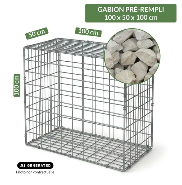 Image du produit : Gabion pré-rempli prêt à poser - Blocs calcaire 80/150 - 100 x 50 x 100 cm