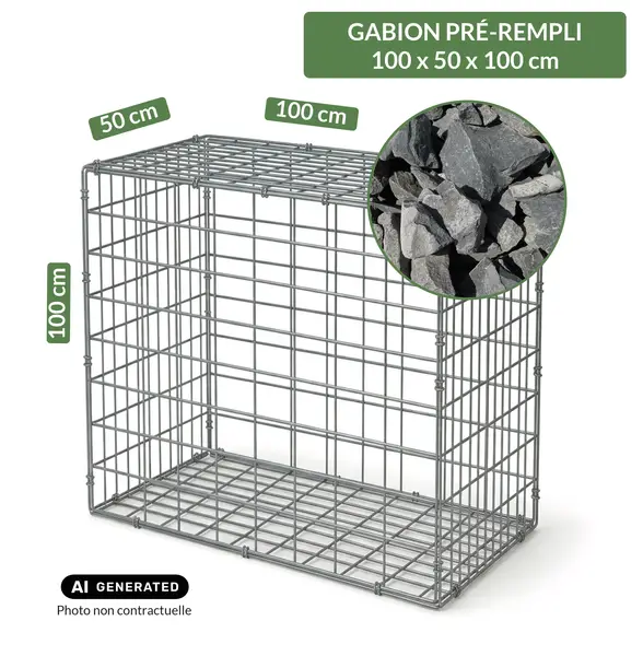 Image du produit : Gabion pré-rempli prêt à poser - Blocs basalte 80/150 - 100 x 50 x 100 cm