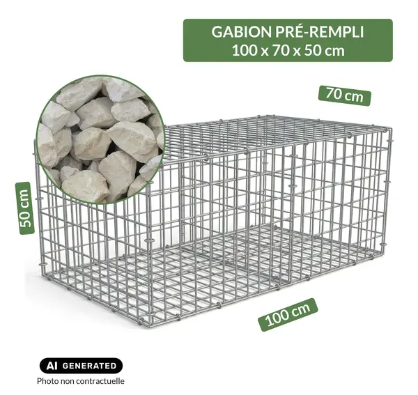 Image du produit : Gabion pré-rempli prêt à poser - Blocs calcaire 80/150 - 100 x 70 x 50 cm