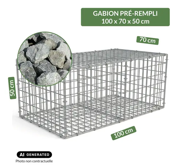 Image du produit : Gabion pré-rempli prêt à poser - Blocs granit 80/150 - 100 x 70 x 50 cm