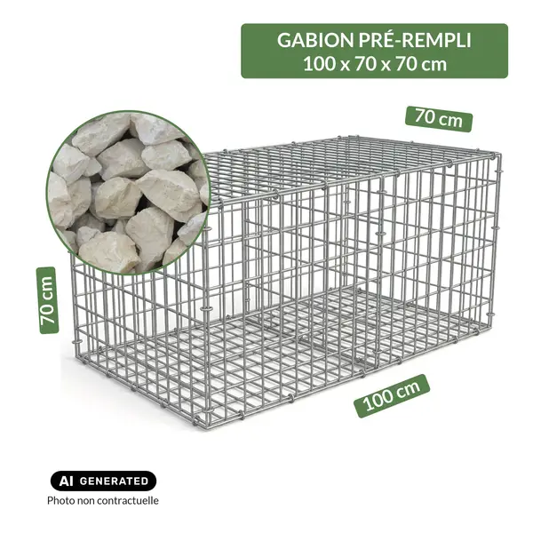 Image du produit : Gabion pré-rempli prêt à poser - Blocs calcaire 80/150 - 100 x 70 x 70 cm